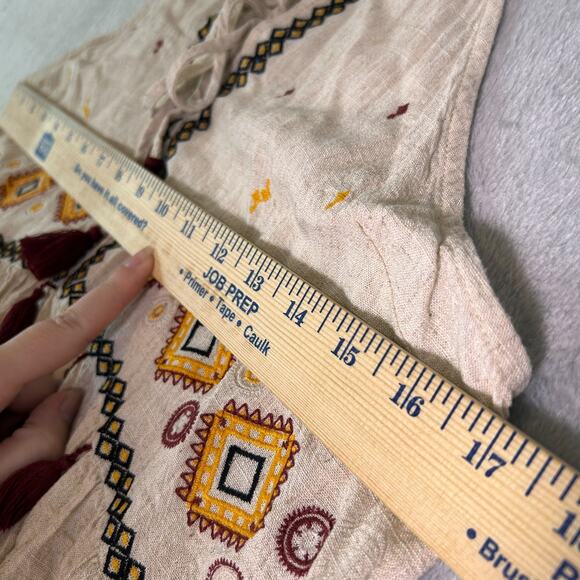 Easel Mini Linen Blend Halter Dress Womens M Boho Embroidered Cottagecore Flowy - Picture 7 of 9